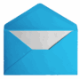 A blue envelope partially opened with a white letter inside.