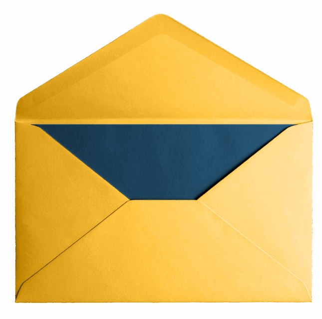 An open yellow envelope with a blue letter inside.