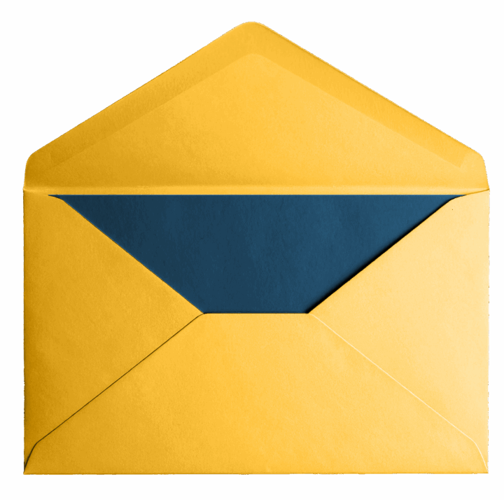 Open yellow envelope with navy blue liner Open yellow envelope with navy blue liner