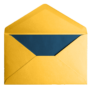 A yellow envelope with a dark blue letter inside.
