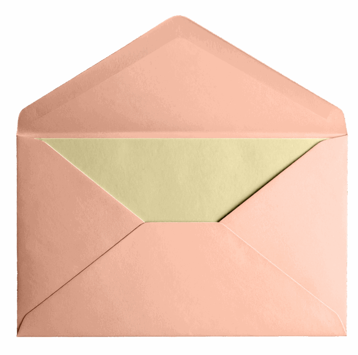 Open pink envelope with cream card Open pink envelope with cream card