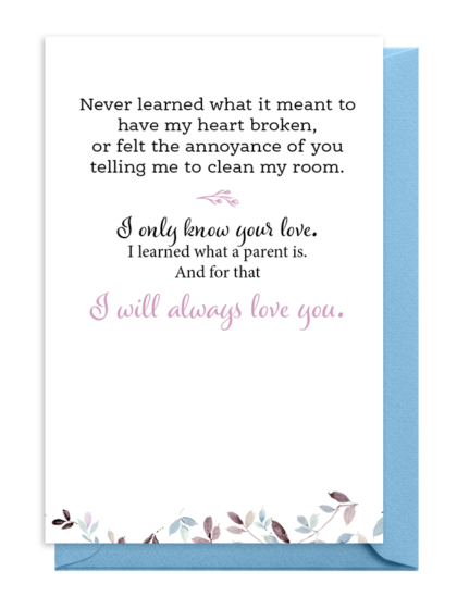 A heartfelt message about love and motherhood with floral accents.