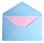 Open blue envelope with pink interior.