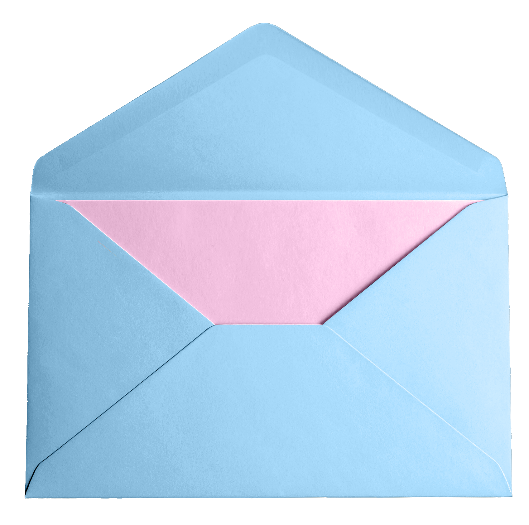 Open blue envelope with pink interior.