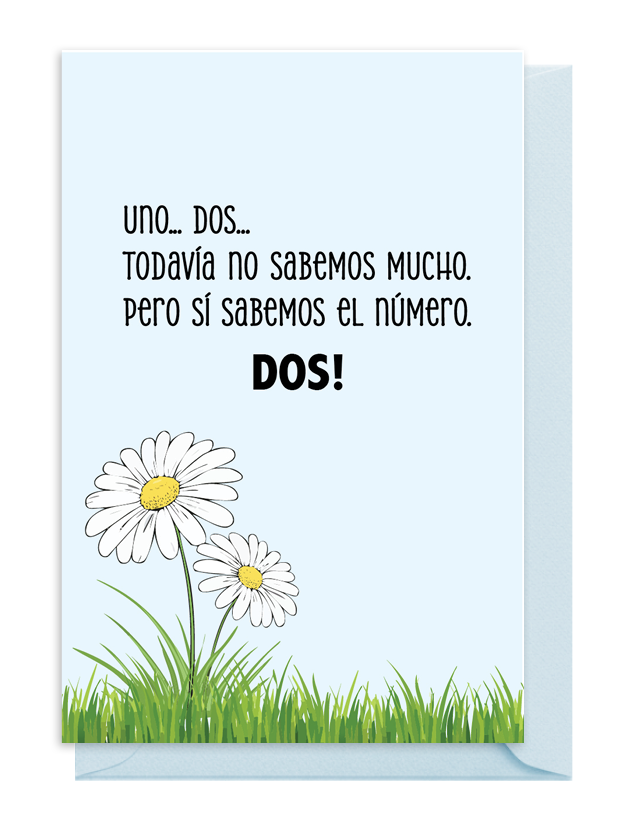 Illustration with daisies and Spanish text about counting to two.