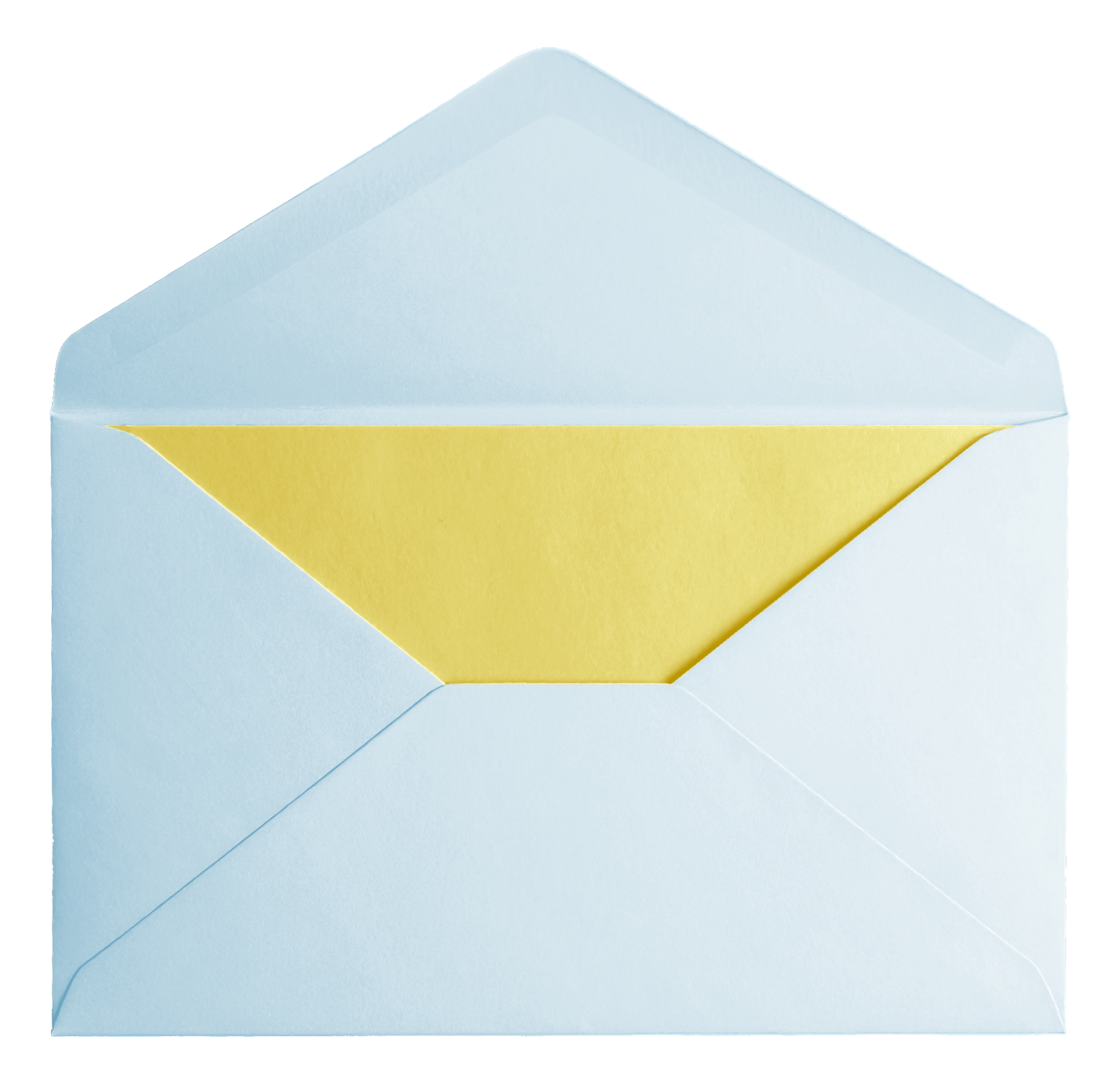 Open light blue envelope with a yellow interior. Open light blue envelope with a yellow interior.