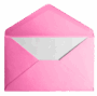 An open pink envelope with a white card inside.