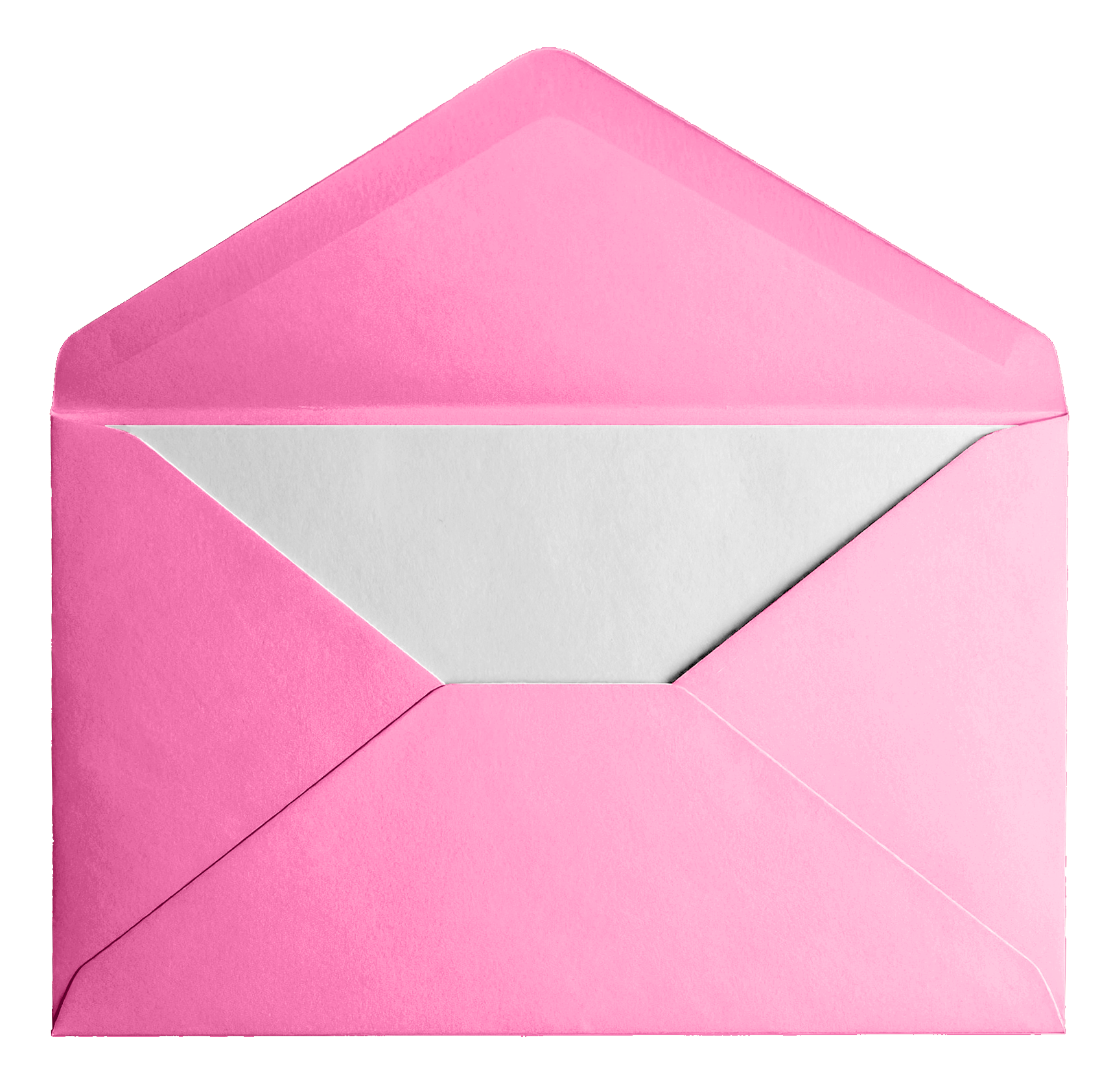 An open pink envelope with a white card inside. An open pink envelope with a white card inside.