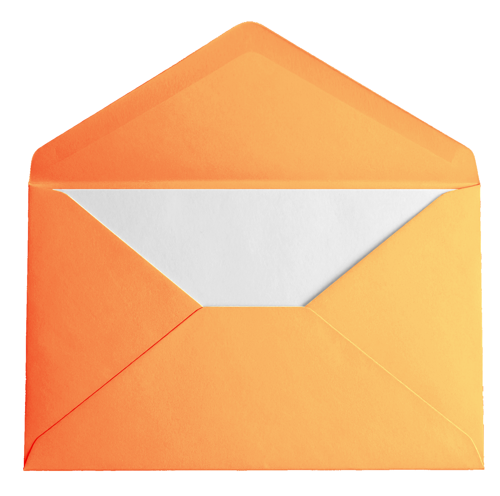 Orange envelope with white interior flap open.
