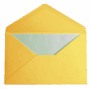 A yellow envelope partially open with a white card inside.