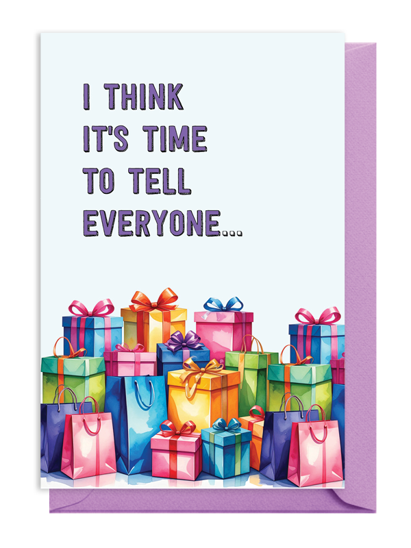 Colorful gift boxes with a message about sharing news.