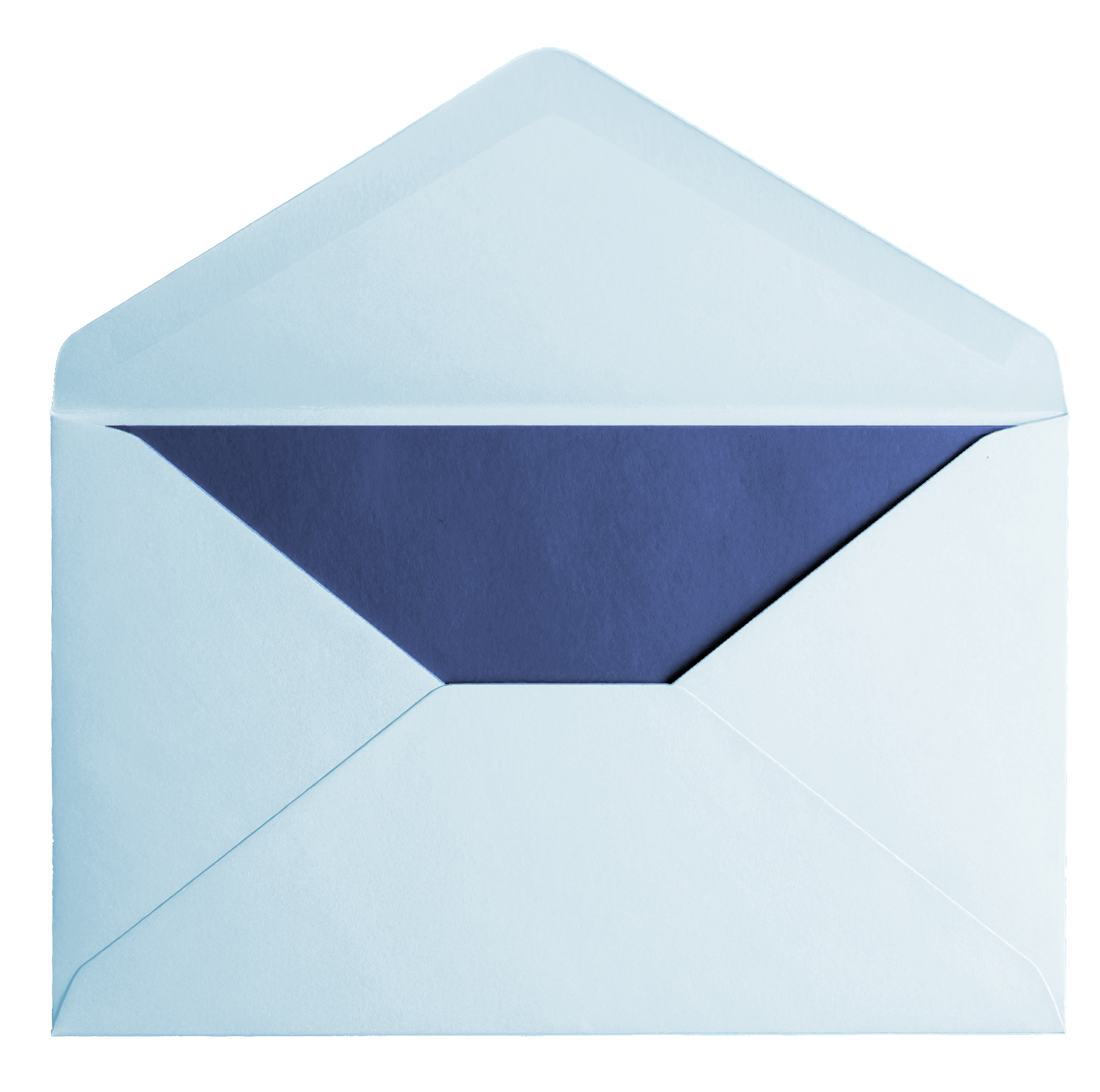 Open light blue envelope with a dark blue interior. Open light blue envelope with a dark blue interior.