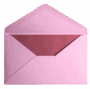 An open pink envelope with a maroon interior.