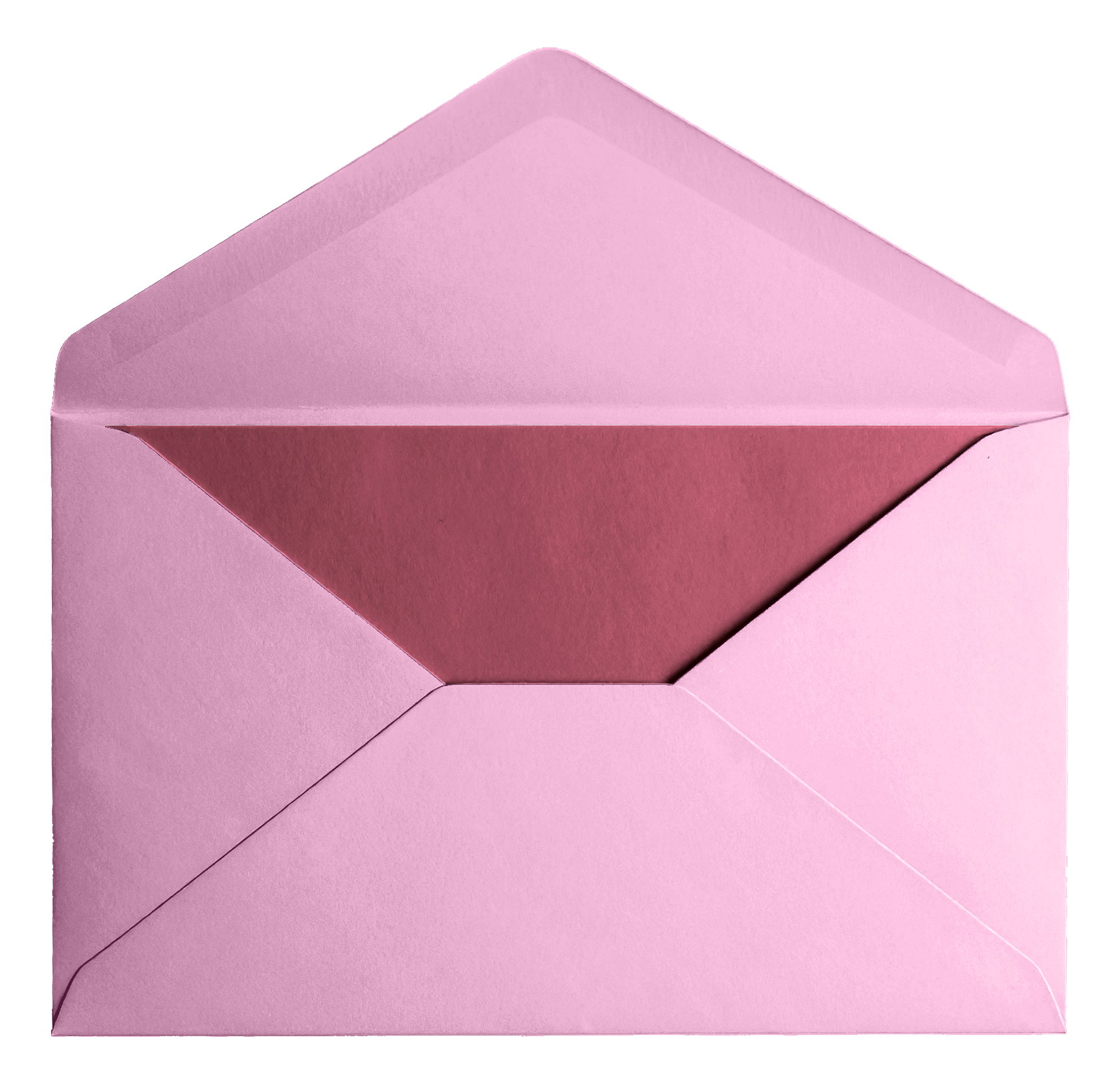 An open pink envelope with a maroon interior. An open pink envelope with a maroon interior.