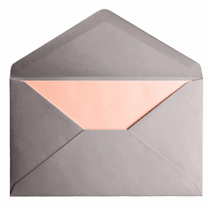 Open gray envelope with pink liner inside Open gray envelope with pink liner inside