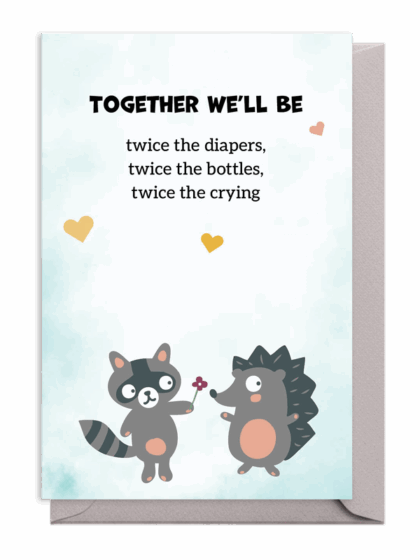 Cute raccoon and hedgehog with a loving message about parenting challenges.
