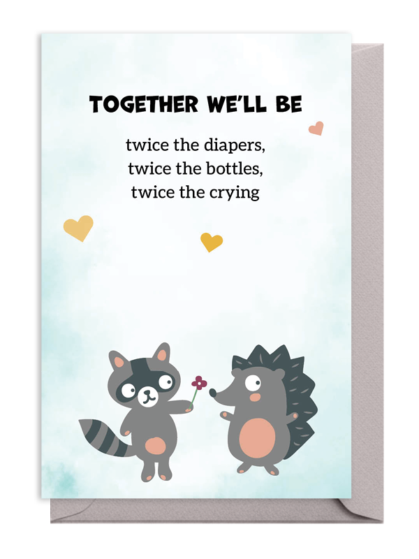 Cute raccoon and hedgehog with a loving message about parenting challenges.