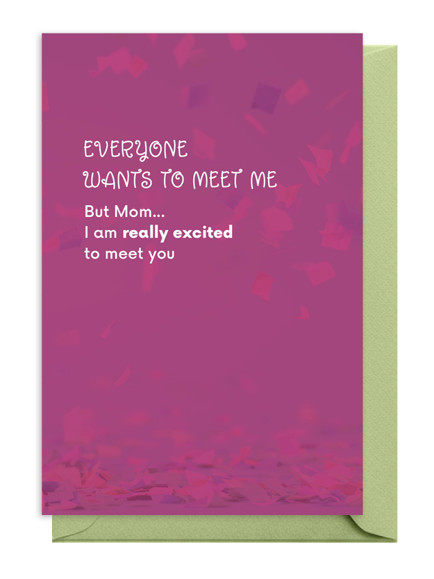 A heartfelt message about meeting Mom, set on a purple-pink background. A heartfelt message about meeting Mom, set on a purple-pink background.