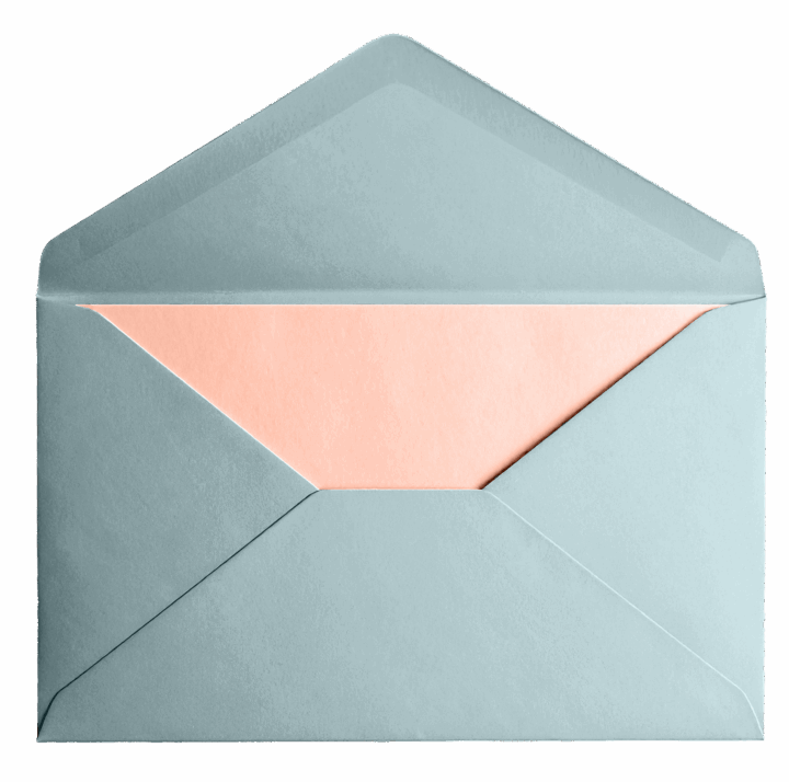 Open blue envelope with pink card Open blue envelope with pink card