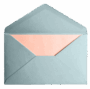 A pastel blue envelope partially open showing a pink inner flap.