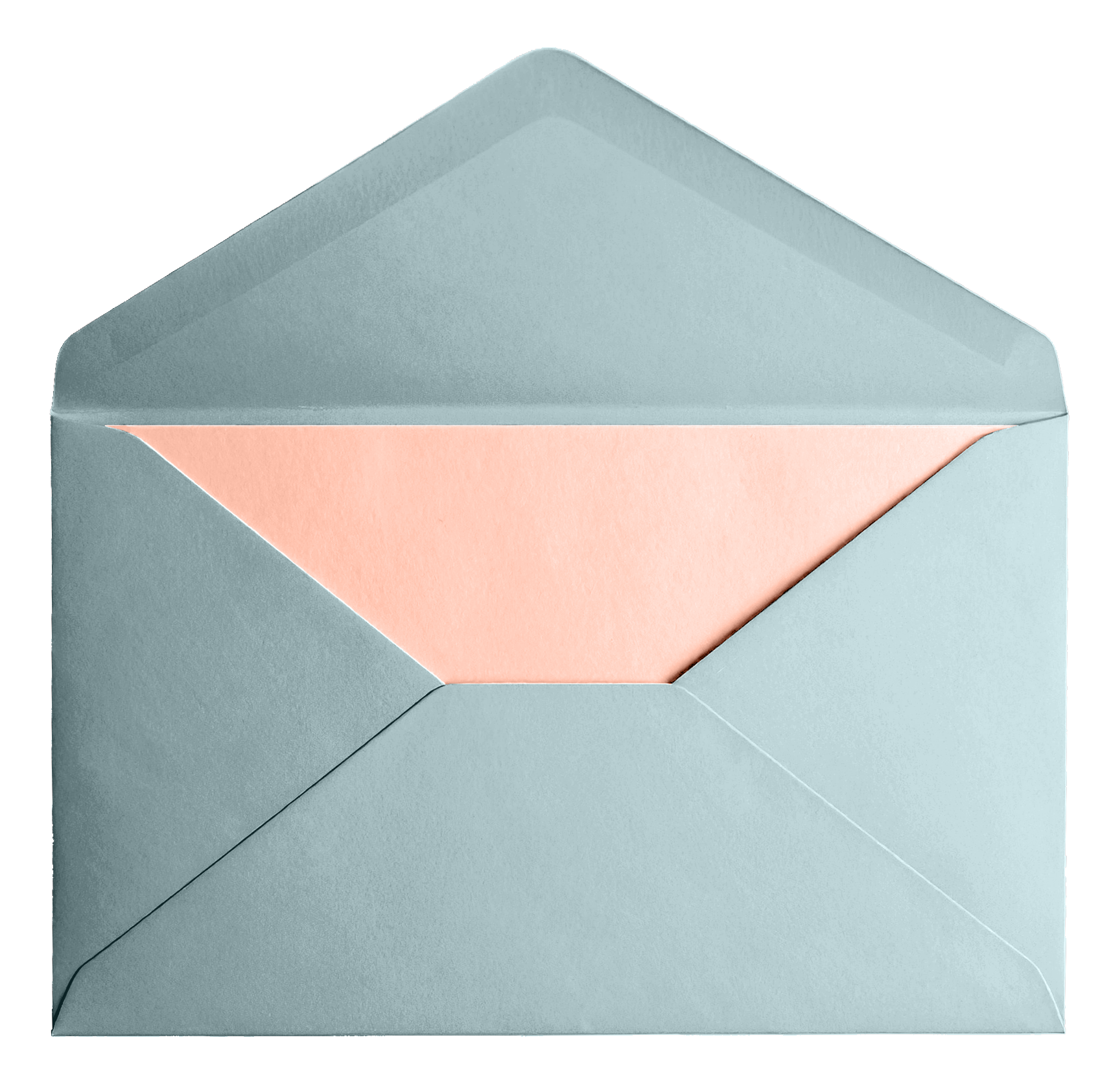 A pastel blue envelope partially open showing a pink inner flap.