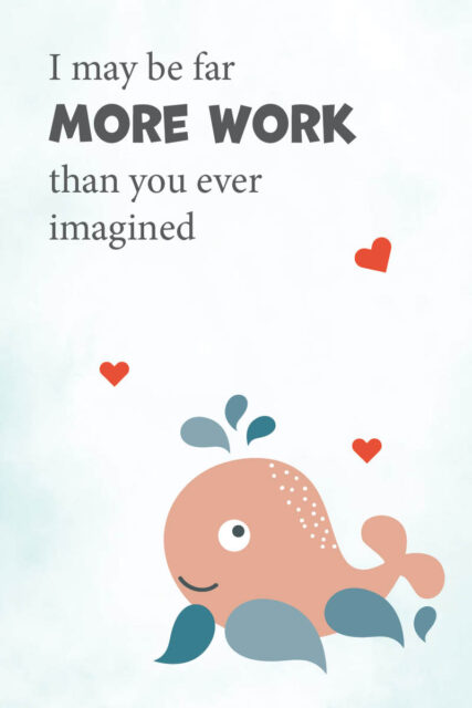 Cute whale illustration with motivational text about work.