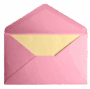 A pink envelope partially opened revealing a yellow card inside.