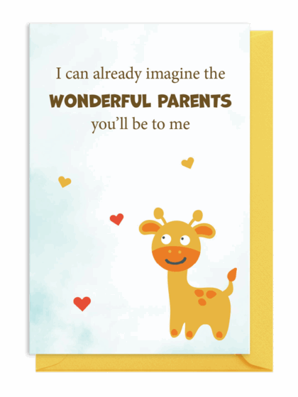 Cute giraffe with hearts and loving message about wonderful parents.