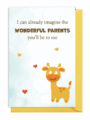 Cute giraffe with hearts and loving message about wonderful parents.