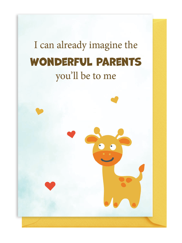 Cute giraffe with hearts and loving message about wonderful parents.